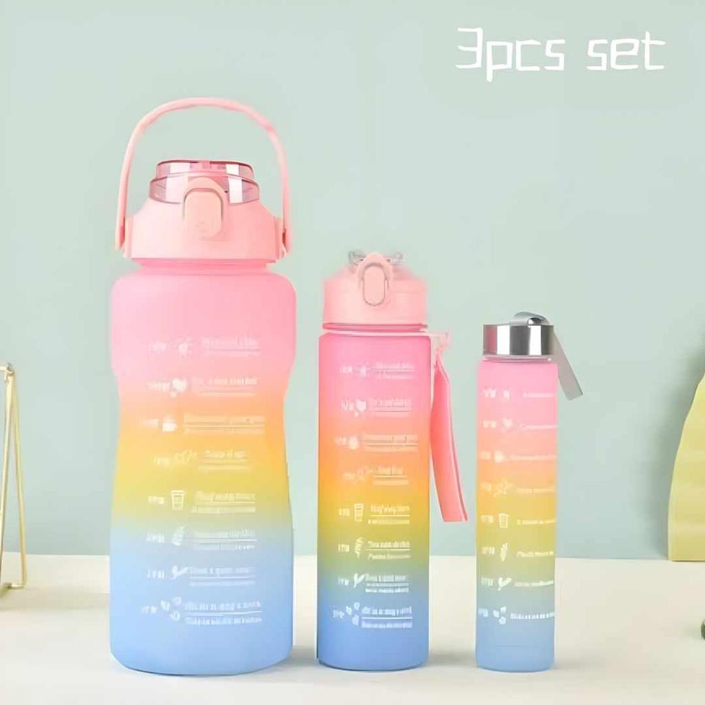 3 PCS Water Bottles With Straw, 2000ml 900ml 300ml ( with stickers )