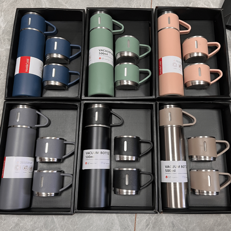 Stainless Steel Vacuum Flask Set 500ml Double Wall Thermos Set Vacuum Flask Gift Set With Double Lids